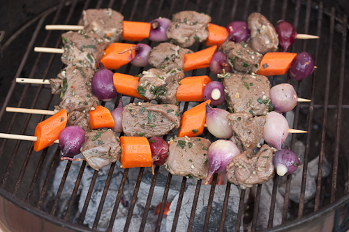 Lamb Skewerd Nice ashy fire, good clean grill
