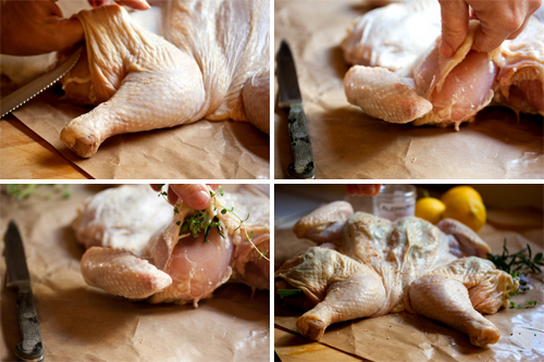 Prep Chicken with Herbs Take care not to tear the skin by using your fingers to separate it from the flesh