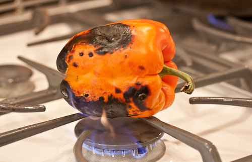 Keep rotating the pepper as it blackens