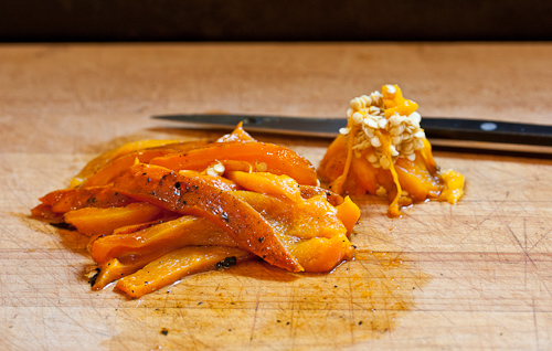 The roasted peppers have a natural oiliness