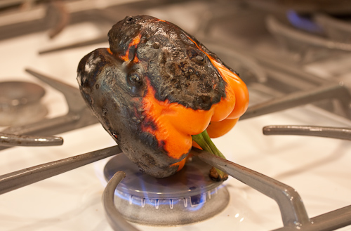 Sometimes the pepper needs to assume a strange angle to blister all over