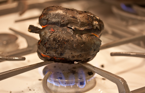 This is completely charred, ready to remove from the flame