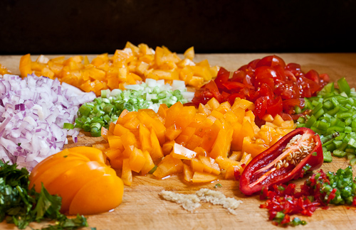 Salsa Chopped From here it's just combining them in a bowl
