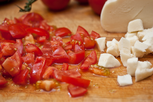 Tomatoes and Mozzarella Add all the juices from the chopped tomatoes