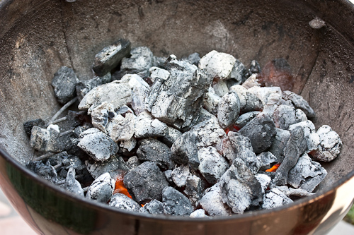 Leaving some coals on the "cool" side, heap more of them on the other side (using grill tongs!) for the hot side