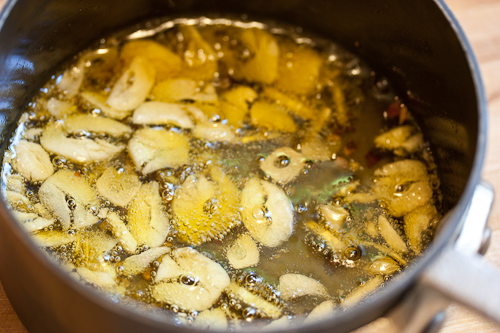 This is the color the garlic should be when it is cooked -- only slightly browner than its raw color