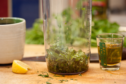 The little squeeze of lemon will help keep the basil leaves bright