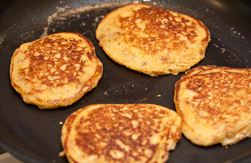 Corncakes should be nice and brown on both sides and slightly puffy
