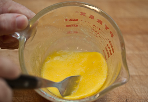 The protein (eggg) binds with the fat (butter) to make a smooth mixture