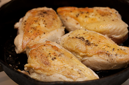 FlipBreasts Nice golden brown start means when they finish in the oven they'll be deep brown but not overcooked