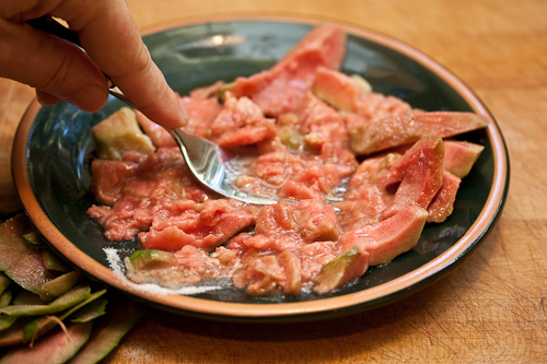 A fork is fine for mashing the tender guava flesh