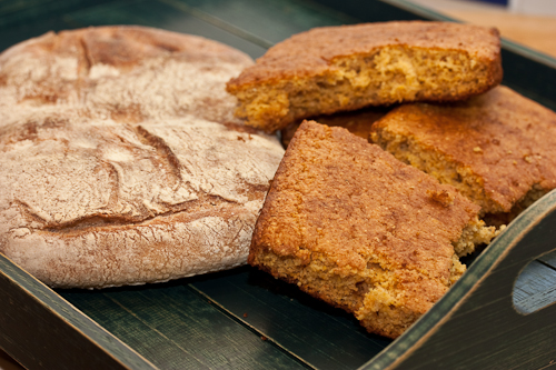 Breads I used half a ciabatta (left) and a recipe of cornbread (right)