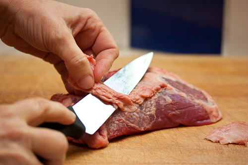 Trim off some of the fat and touch connective tissue