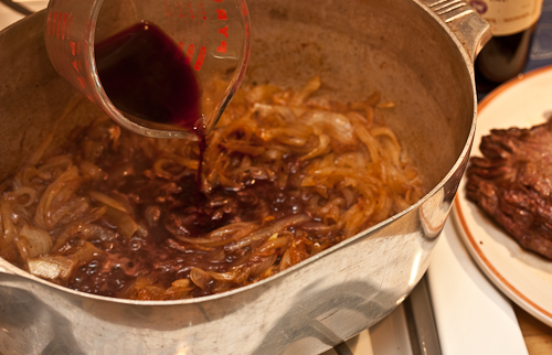 This de-glazing with wine will also pick up any browned bits on the bottom of the pot